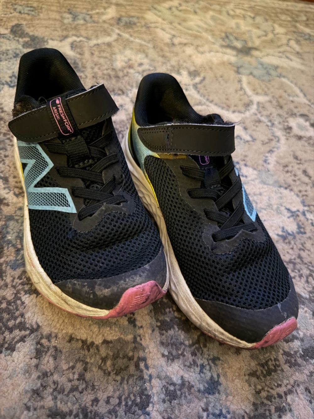 Kids Black Athletic Sneakers with Pink & Light Blue Accents - New Balance